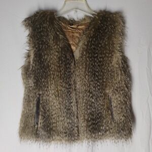 Express Women's Small Faux Fur Zip Up Vest Jacket Pockets